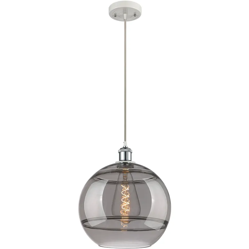 Ballston Rochester 1 Light 12 inch White Polished Chrome Cord Hung Mini Pendant Ceiling Light