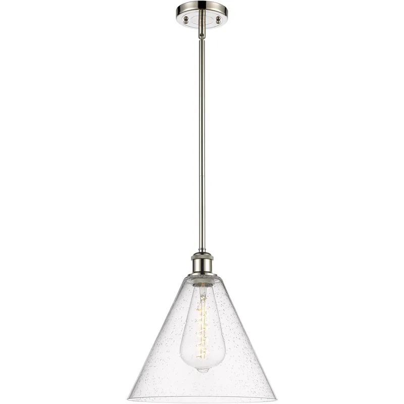 Ballston Cone 1 Light 12 inch Polished Nickel Mini Pendant Ceiling Light in Seedy Glass