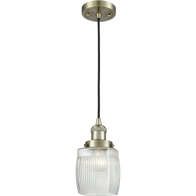 Franklin Restoration Colton 1 Light 6 inch Antique Brass Mini Pendant Ceiling Light in Incandescent, Clear Halophane Glass, Franklin Restoration