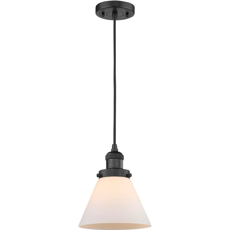 Franklin Restoration Cone 1 Light 8 inch Matte Black Mini Pendant Ceiling Light in Incandescent, Matte White, Franklin Restoration