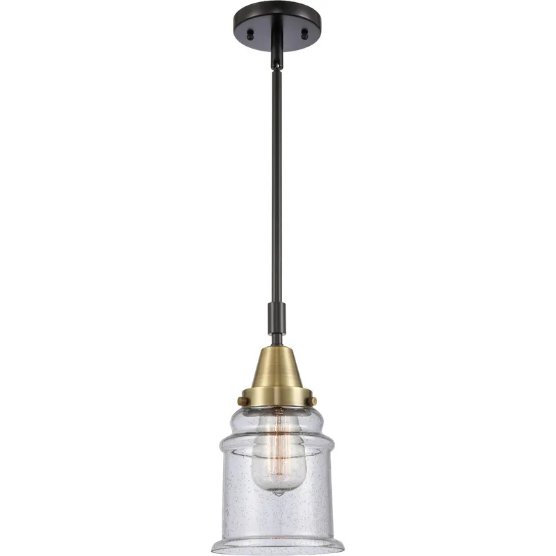 Franklin Restoration Canton LED 6.5 inch Black Antique Brass Mini Pendant Ceiling Light in Seedy Glass