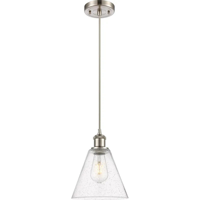Ballston Cone 1 Light 8 inch Brushed Satin Nickel Mini Pendant Ceiling Light in Seedy Glass