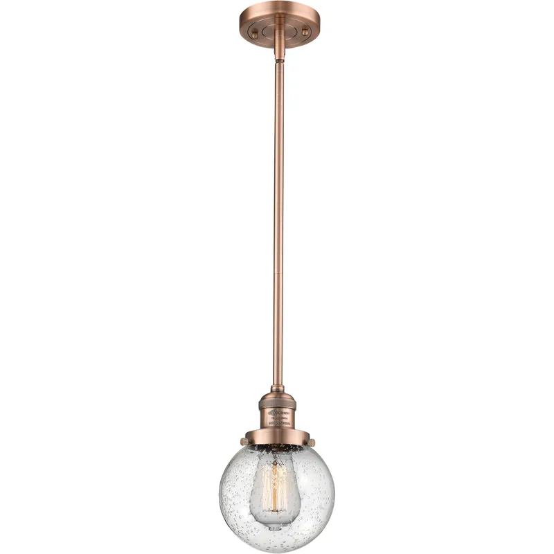 Franklin Restoration Beacon 1 Light 6 inch Antique Copper Mini Pendant Ceiling Light in Incandescent, Seedy, Franklin Restoration