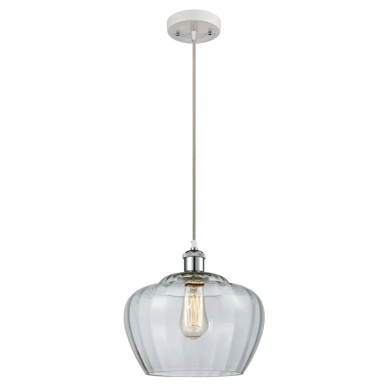 Ballston Large Fenton 1 Light 11 inch White and Polished Chrome Mini Pendant Ceiling Light in Clear Glass, Ballston