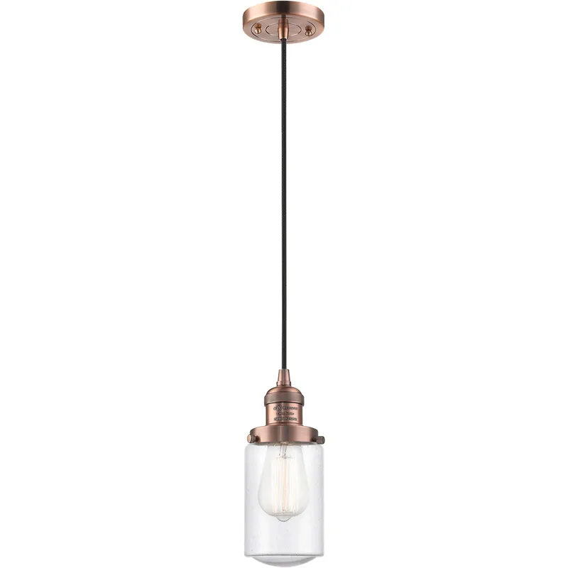 Franklin Restoration Dover LED 5 inch Antique Copper Mini Pendant Ceiling Light in Seedy Glass, Franklin Restoration