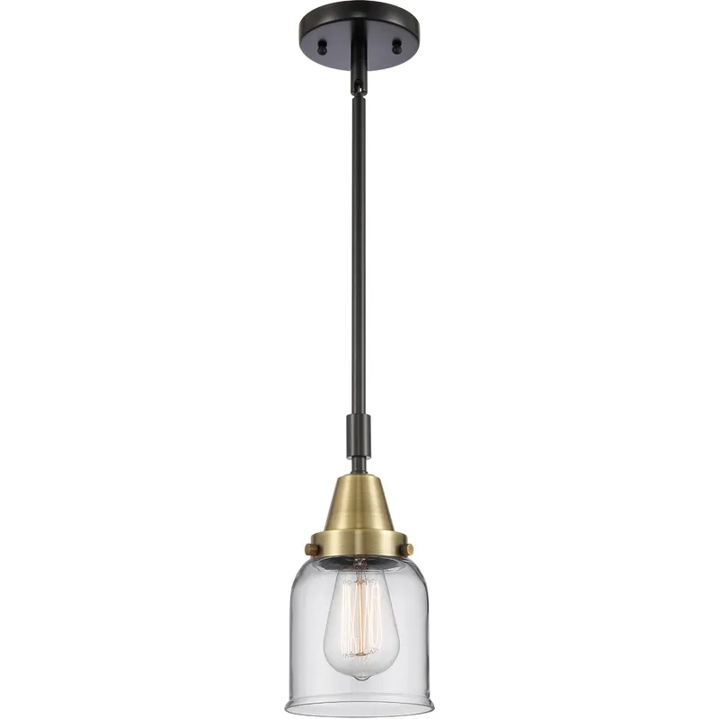 Franklin Restoration Small Bell LED 5 inch Black Antique Brass Mini Pendant Ceiling Light in Clear Glass