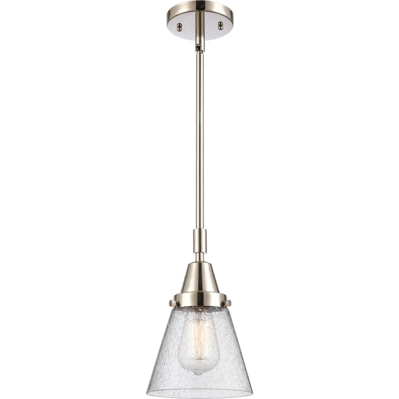Franklin Restoration Small Cone LED 6 inch Polished Nickel Mini Pendant Ceiling Light in Seedy Glass