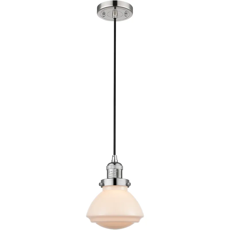 Franklin Restoration Olean LED 6.75 inch Polished Nickel Mini Pendant Ceiling Light in Matte White, Franklin Restoration