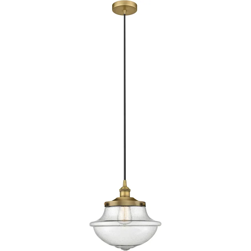 Oxford 1 Light 11.75 inch Brushed Brass Mini Pendant Ceiling Light in Seedy Glass
