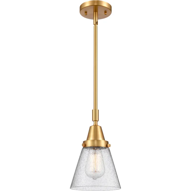 Franklin Restoration Small Cone LED 6 inch Satin Gold Mini Pendant Ceiling Light in Seedy Glass