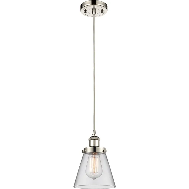 Ballston Small Cone LED 6 inch Polished Nickel Mini Pendant Ceiling Light in Clear Glass, Black Textured