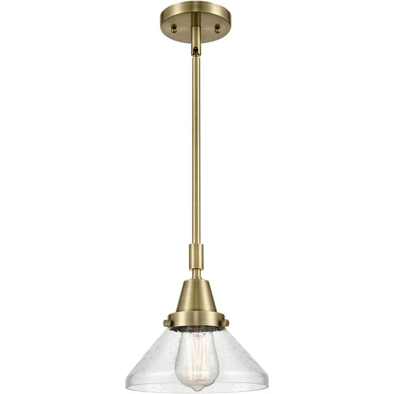 Franklin Restoration Caden LED 8 inch Antique Brass Mini Pendant Ceiling Light in Seedy Glass