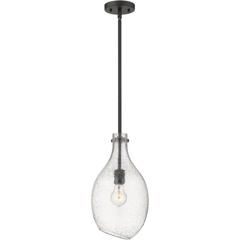 Salem 1 Light 8.5 inch Matte Black Mini Pendant Ceiling Light in Seedy Glass