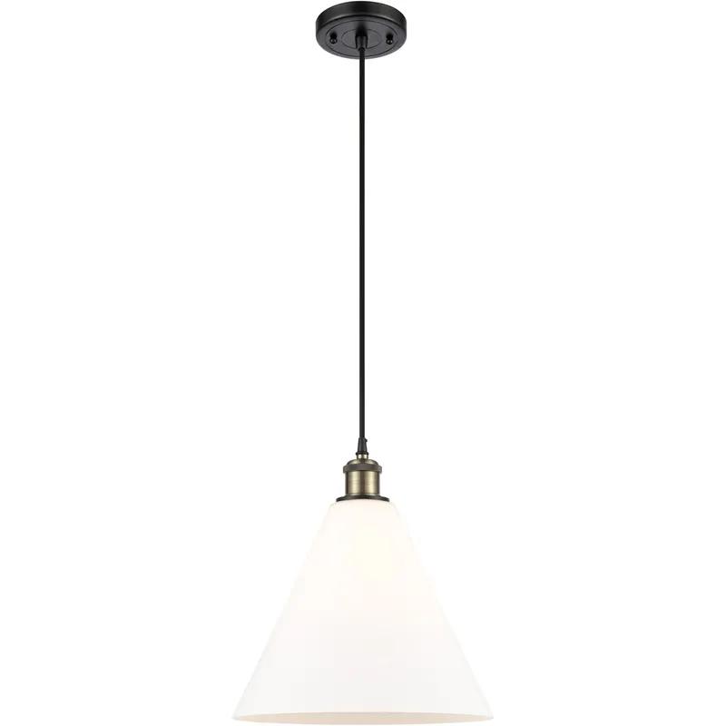 Ballston Cone 1 Light 12 inch Black Antique Brass Mini Pendant Ceiling Light in Matte White Glass, Black Textured