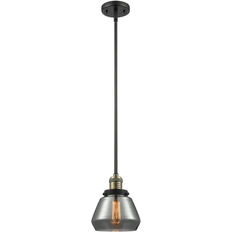 Franklin Restoration Fulton LED 7 inch Black Antique Brass Mini Pendant Ceiling Light in Light Smoke Glass, Franklin Restoration