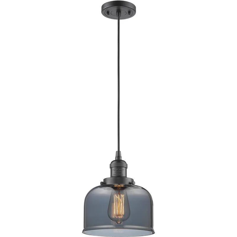 Franklin Restoration Bell LED 8 inch Oil Rubbed Bronze Mini Pendant Ceiling Light in Light Smoke Glass, Franklin Restoration