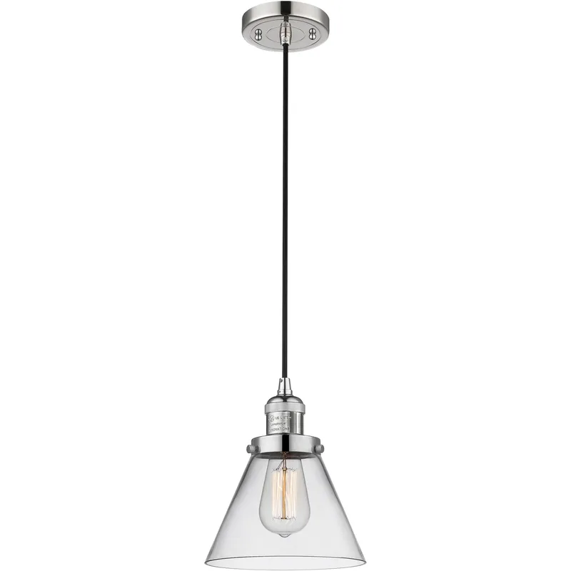 Franklin Restoration Cone LED 8 inch Polished Nickel Mini Pendant Ceiling Light in Clear, Franklin Restoration
