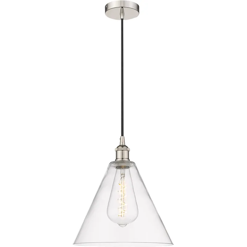 Edison Cone LED 12 inch Polished Nickel Mini Pendant Ceiling Light in Clear Glass