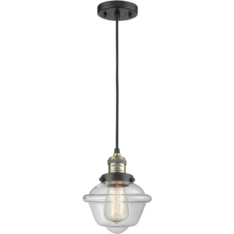 Franklin Restoration Oxford 1 Light 7.5 inch Black Antique Brass Mini Pendant Ceiling Light in Incandescent, Clear, Franklin Restoration