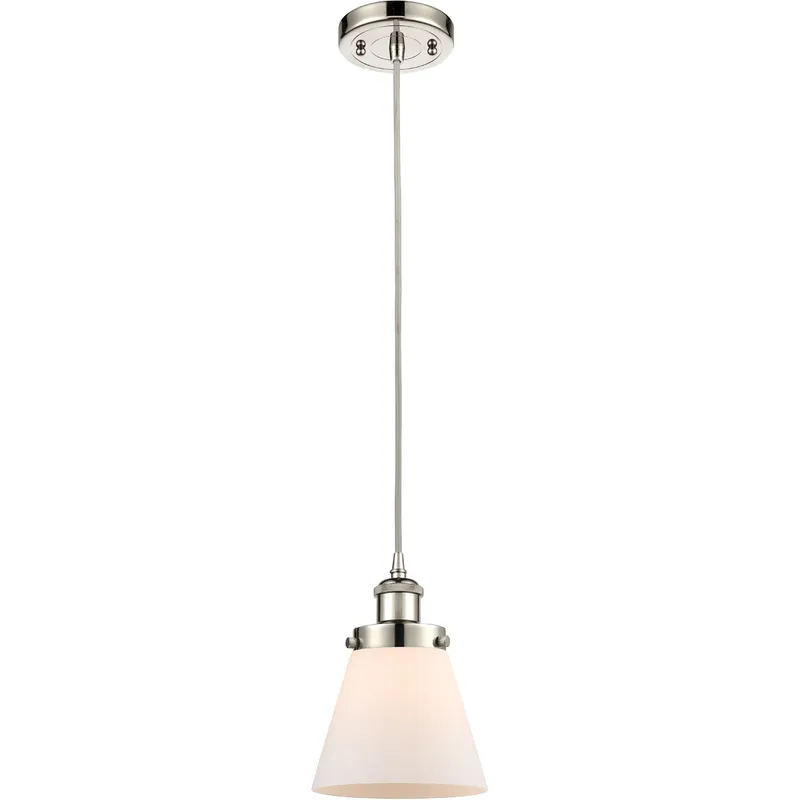 Ballston Small Cone LED 6 inch Polished Nickel Mini Pendant Ceiling Light in Matte White Glass, Black Textured