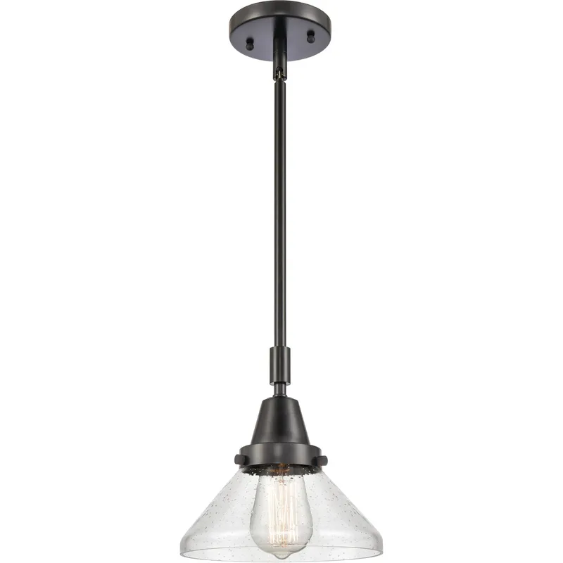 Franklin Restoration Caden LED 8 inch Matte Black Mini Pendant Ceiling Light in Seedy Glass
