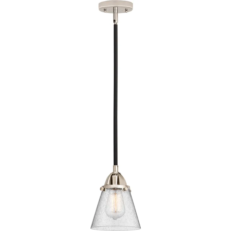 Nouveau 2 Cone 1 Light 6.25 inch Black Polished Nickel Mini Pendant Ceiling Light in Incandescent, Seedy