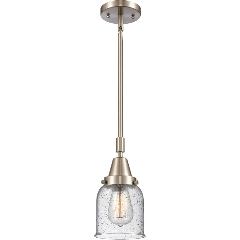 Franklin Restoration Small Bell LED 5 inch Brushed Satin Nickel Mini Pendant Ceiling Light in Seedy Glass