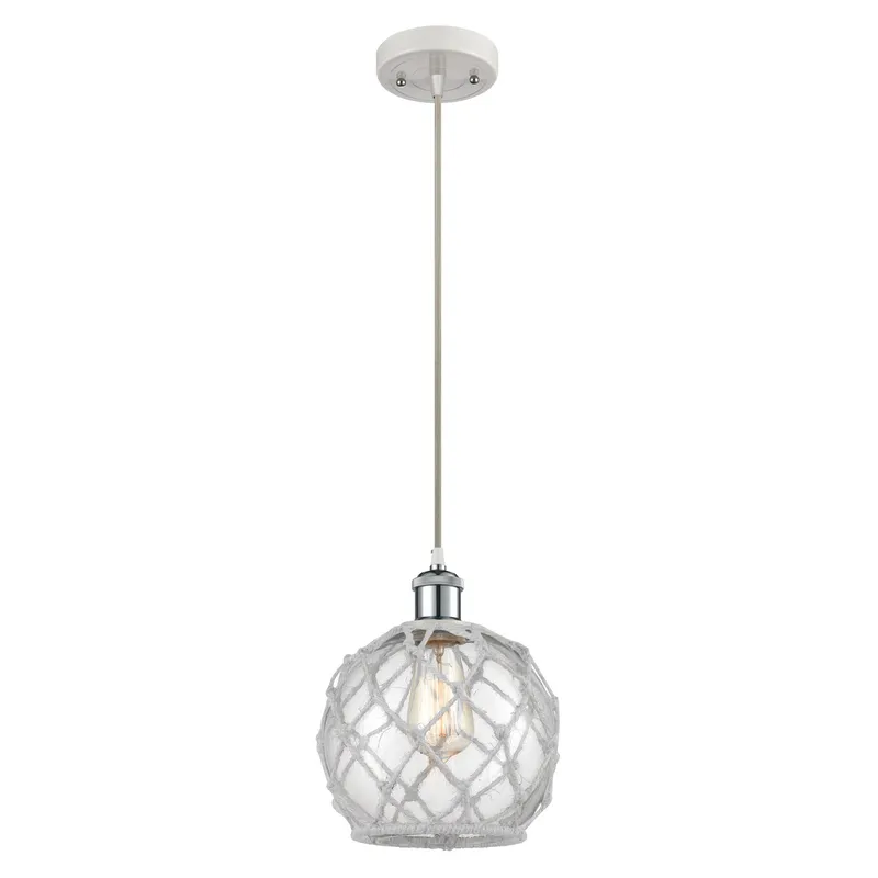 Ballston Farmhouse Rope LED 8 inch White and Polished Chrome Mini Pendant Ceiling Light in Clear Glass with White Rope, Ballston