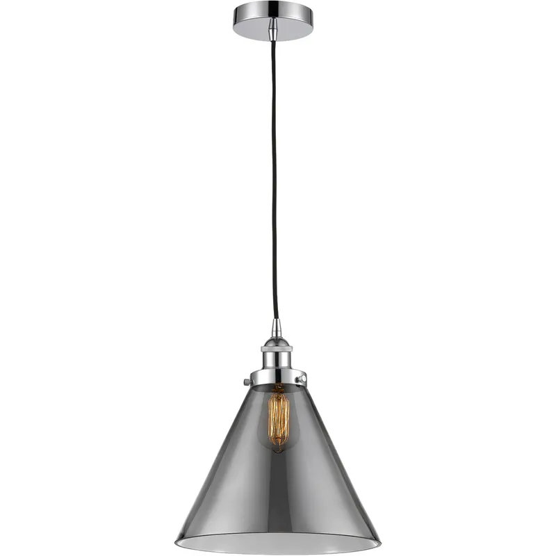 Edison Cone 1 Light 12 inch Polished Chrome Mini Pendant Ceiling Light in Light Smoke Glass