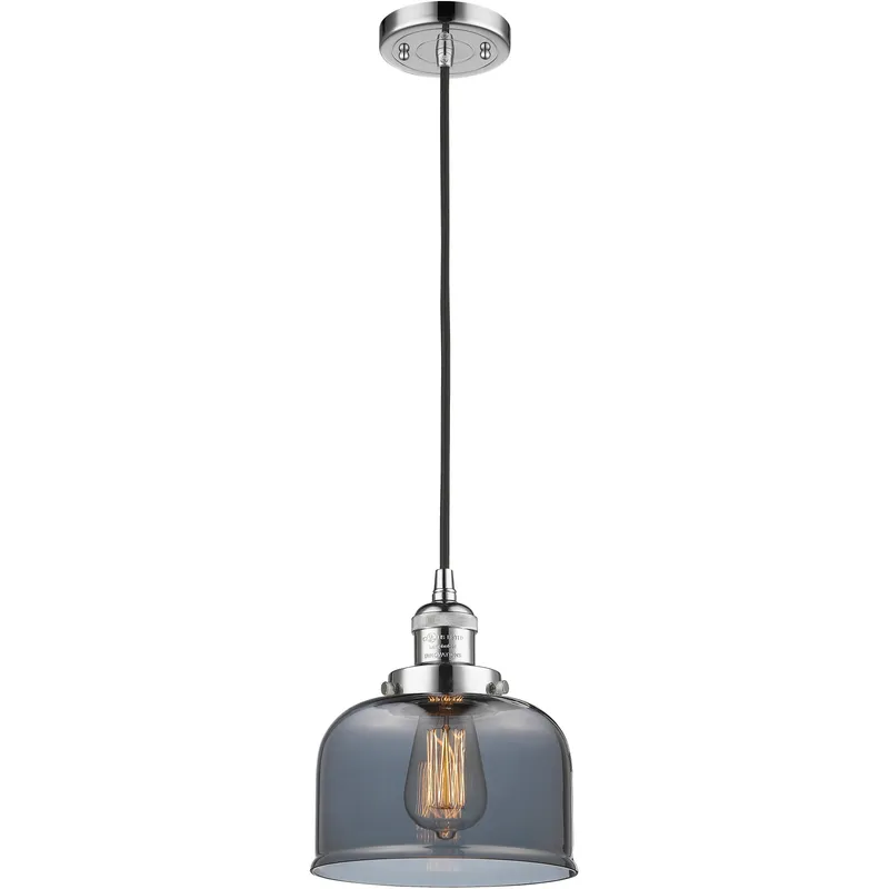Franklin Restoration Bell LED 8 inch Polished Chrome Mini Pendant Ceiling Light in Light Smoke Glass, Franklin Restoration