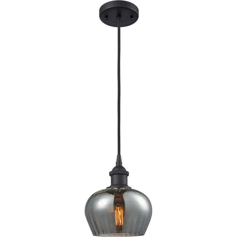 Ballston Fenton 1 Light 7 inch Matte Black Mini Pendant Ceiling Light in Plated Smoke Glass, Ballston