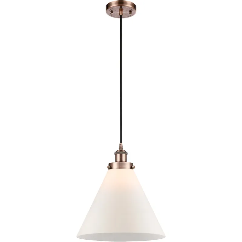 Ballston X-Large Cone LED 8 inch Antique Copper Mini Pendant Ceiling Light in Matte White Glass, Black Textured