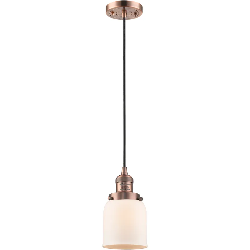 Franklin Restoration Bell LED 5 inch Antique Copper Mini Pendant Ceiling Light in Matte White, Franklin Restoration