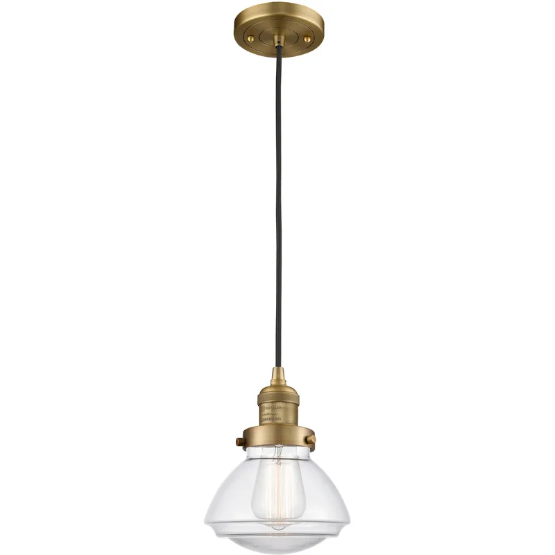 Franklin Restoration Olean 1 Light 6.75 inch Brushed Brass Mini Pendant Ceiling Light in Incandescent, Clear, Franklin Restoration