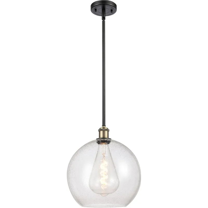 Ballston Athens 1 Light 11.75 inch Black Antique Brass Mini Pendant Ceiling Light in Seedy Glass