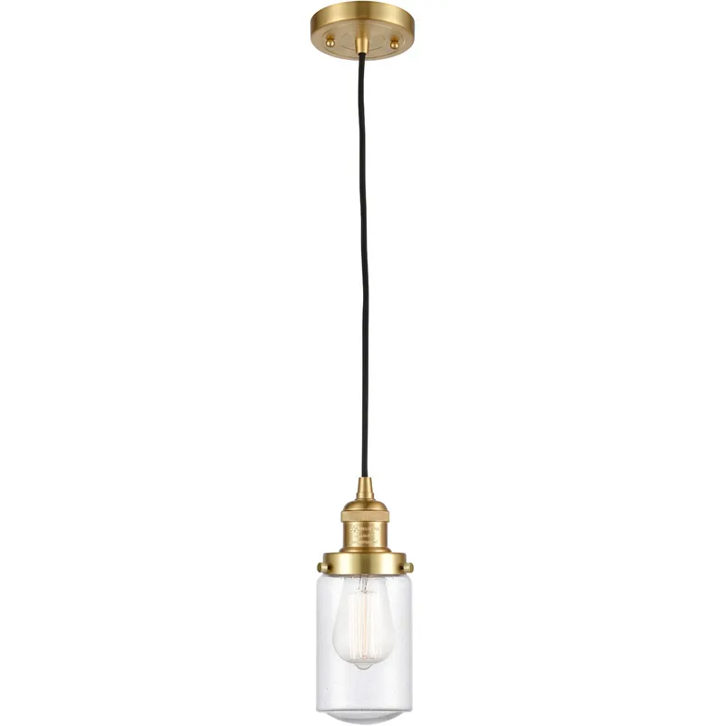 Franklin Restoration Dover LED 5 inch Satin Gold Mini Pendant Ceiling Light in Seedy Glass, Franklin Restoration