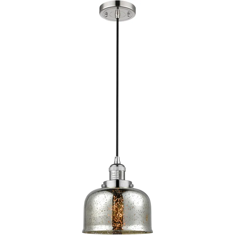 Franklin Restoration Bell LED 8 inch Polished Nickel Mini Pendant Ceiling Light in Silver Plated Mercury, Franklin Restoration