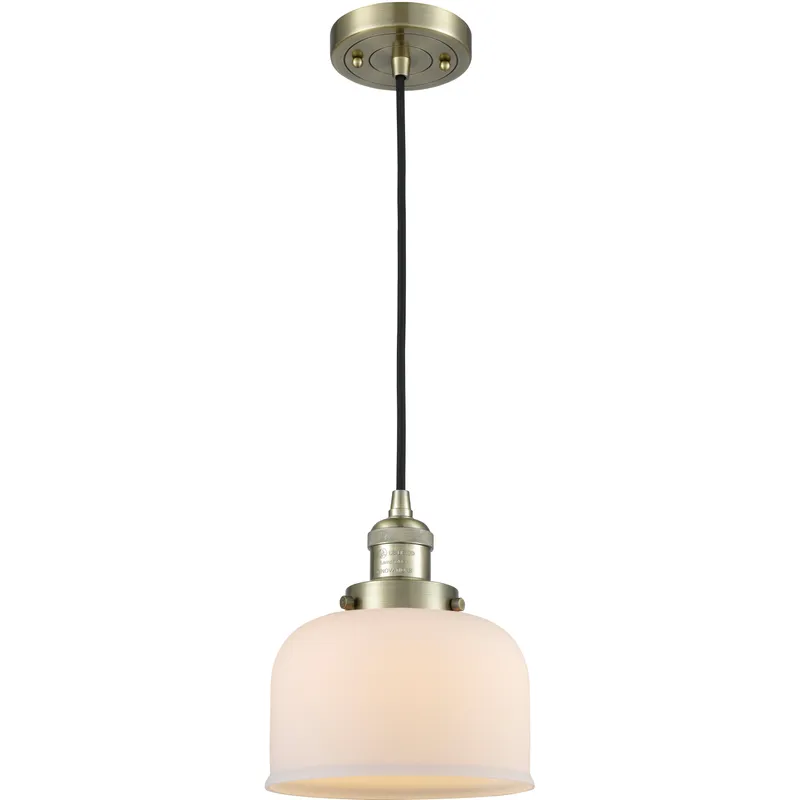 Franklin Restoration Bell LED 8 inch Antique Brass Mini Pendant Ceiling Light in Matte White, Franklin Restoration