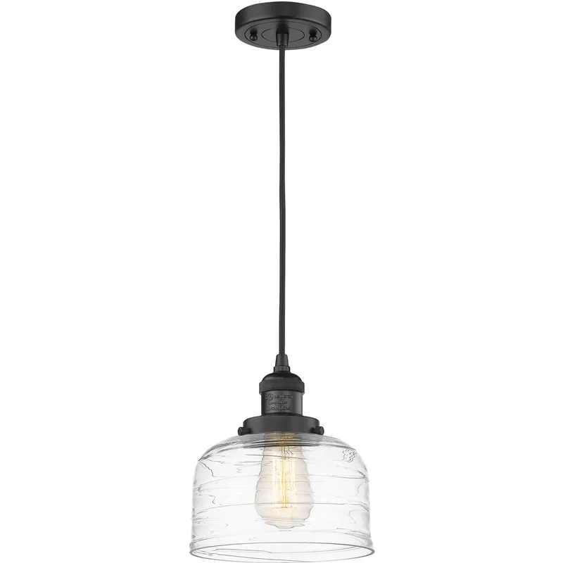 Franklin Restoration Bell LED 8 inch Matte Black Mini Pendant Ceiling Light in Clear Deco Swirl