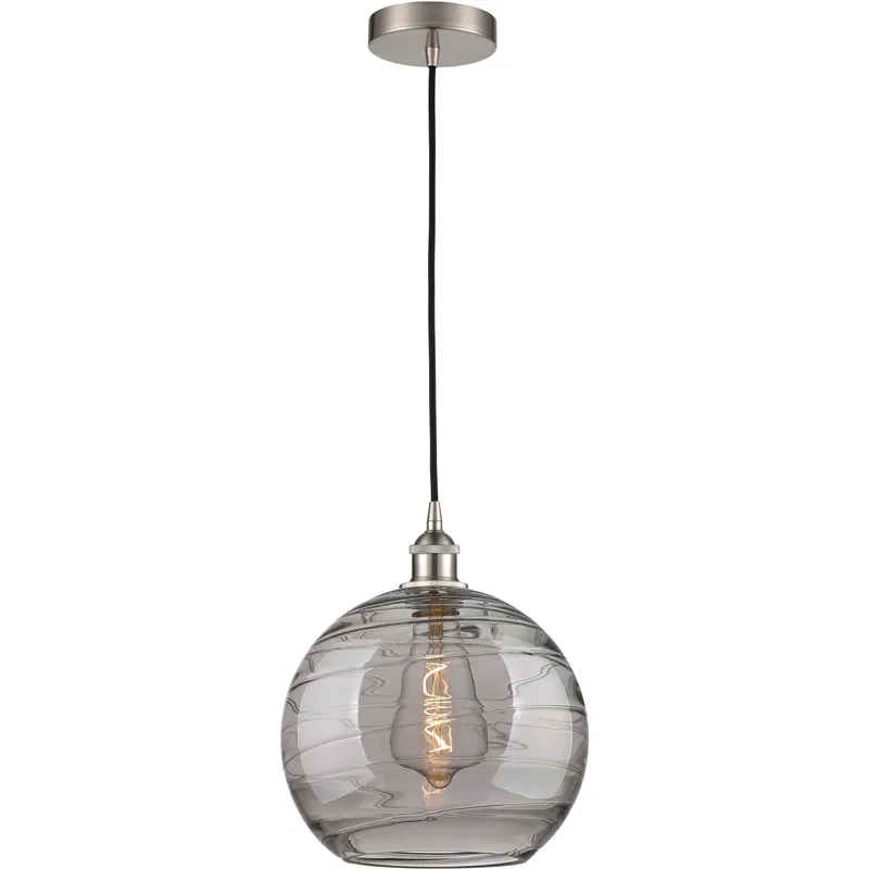 Edison Athens Deco Swirl 1 Light 12 inch Brushed Satin Nickel Cord Hung Mini Pendant Ceiling Light