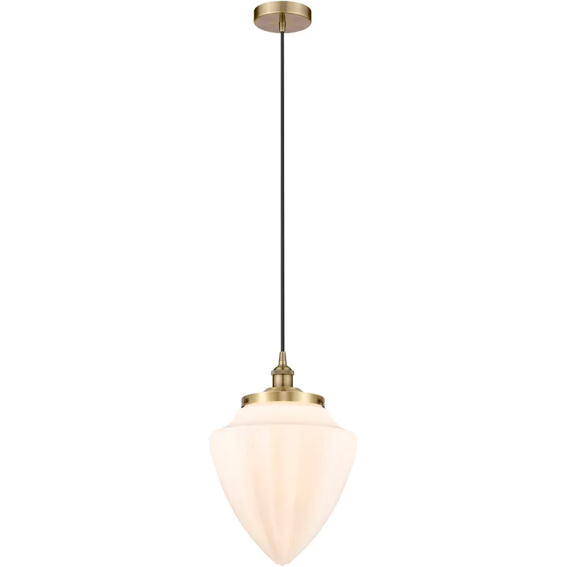 Bullet 1 Light 12 inch Antique Brass Mini Pendant Ceiling Light in Matte White Glass