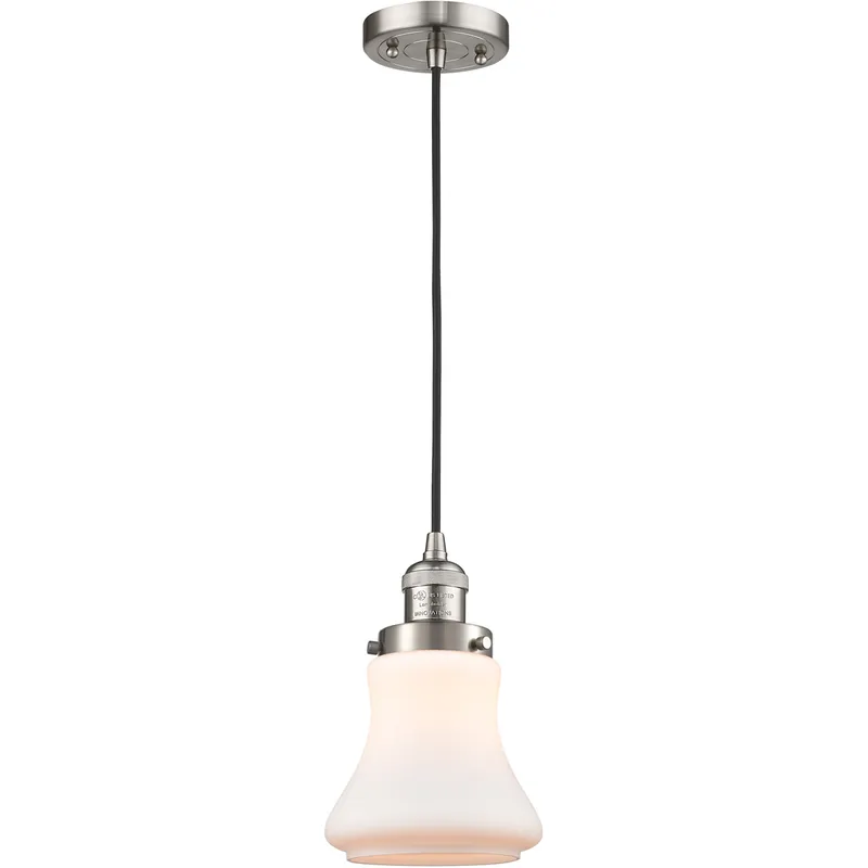 Franklin Restoration Bellmont LED 6 inch Brushed Satin Nickel Mini Pendant Ceiling Light in Matte White Glass, Franklin Restoration