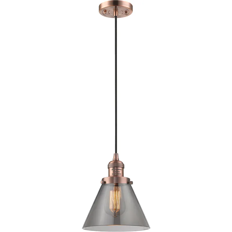 Franklin Restoration Cone 1 Light 8 inch Antique Copper Mini Pendant Ceiling Light in Bulb Not Included, Light Smoke Glass, Franklin Restoration