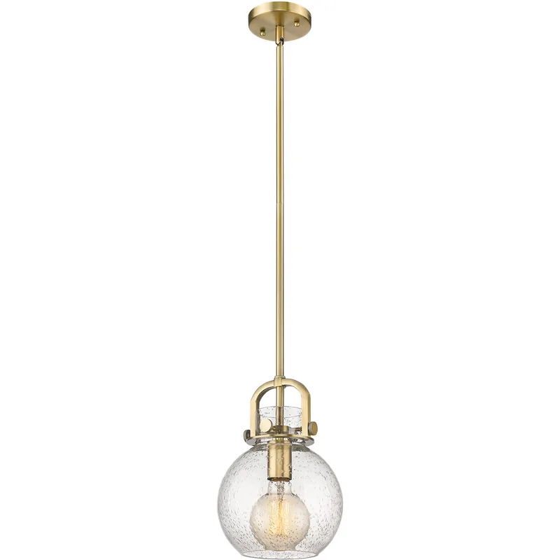 Newton Sphere 1 Light 8 inch Brushed Brass Mini Pendant Ceiling Light in Seedy Glass