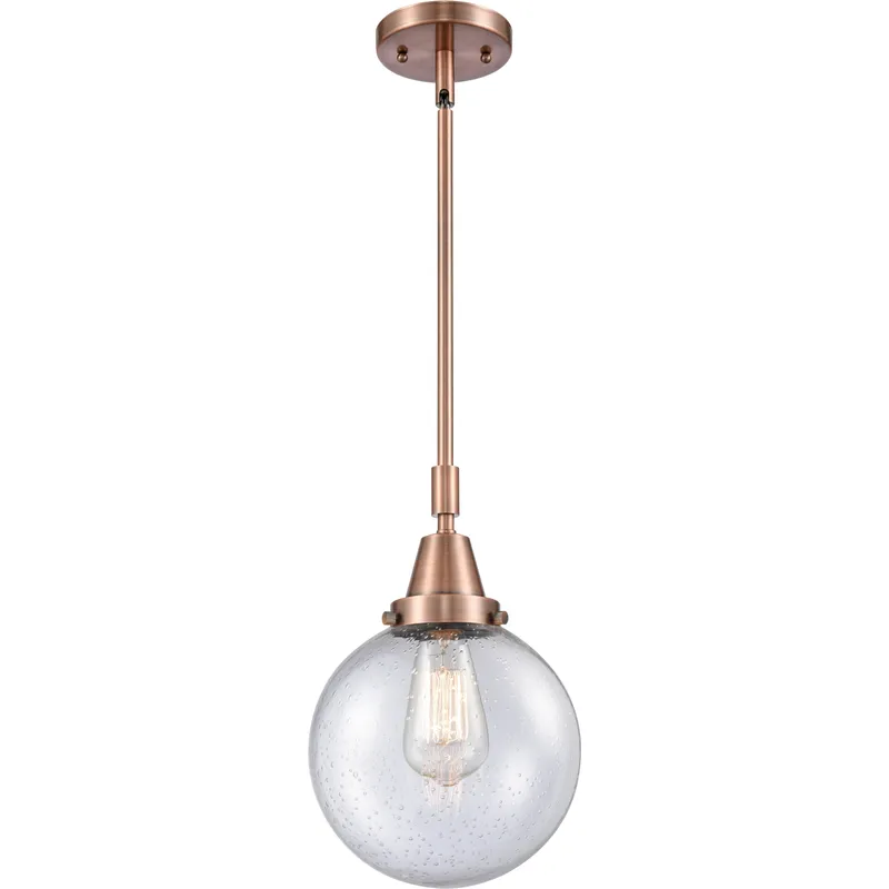 Franklin Restoration Beacon LED 8 inch Antique Copper Mini Pendant Ceiling Light in Seedy Glass