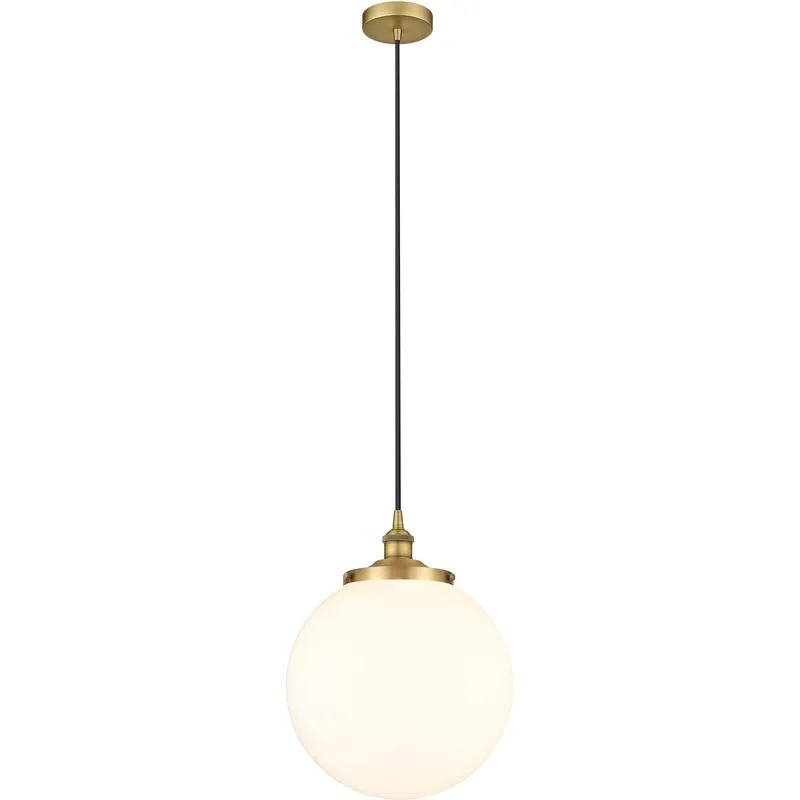Beacon 1 Light 13.75 inch Brushed Brass Mini Pendant Ceiling Light in Matte White Glass