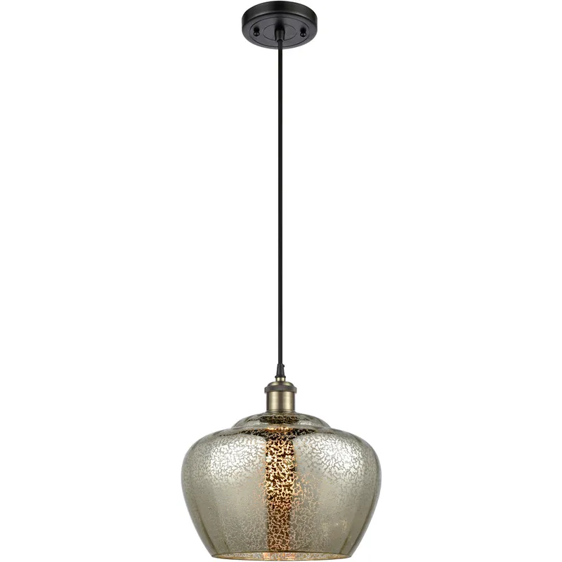 Ballston Large Fenton 1 Light 11 inch Black Antique Brass Mini Pendant Ceiling Light in Mercury Glass, Ballston
