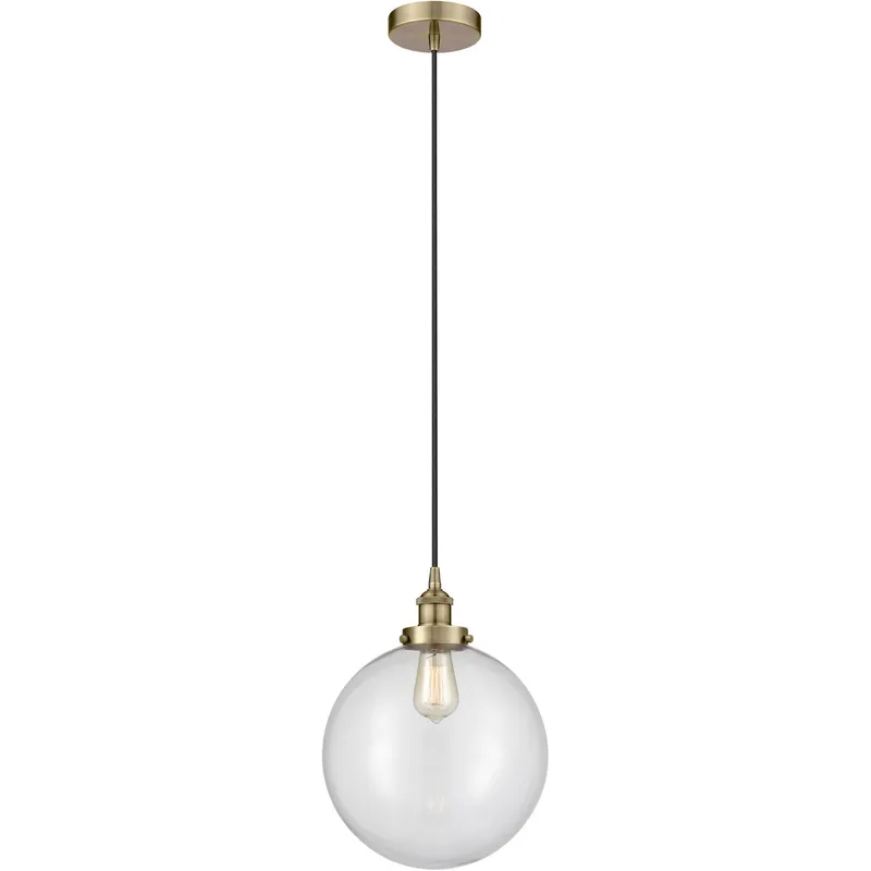 Edison Beacon LED 12 inch Antique Brass Mini Pendant Ceiling Light in Clear Glass
