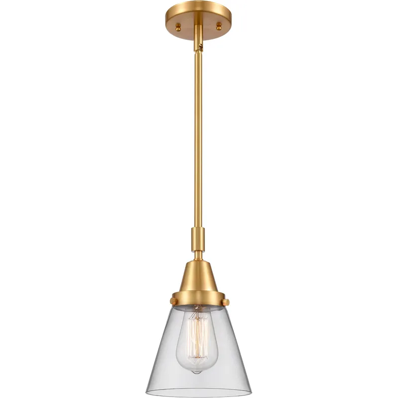 Franklin Restoration Small Cone LED 6 inch Satin Gold Mini Pendant Ceiling Light in Clear Glass
