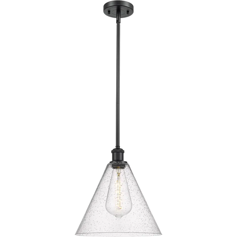 Ballston Cone 1 Light 12 inch Matte Black Mini Pendant Ceiling Light in Seedy Glass